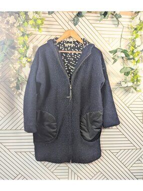 Tsumori Chisato Women's Navy Blue Wool Coat Jacket Silk Lining Size 2